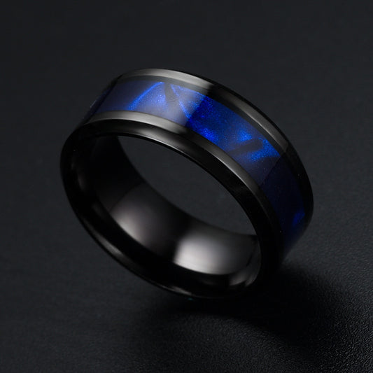 Anillo de Acero Titanio con Concha Azul